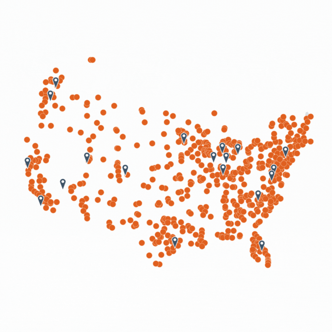 a GIF showing a map of The Vomela Companies' nationwide installer network